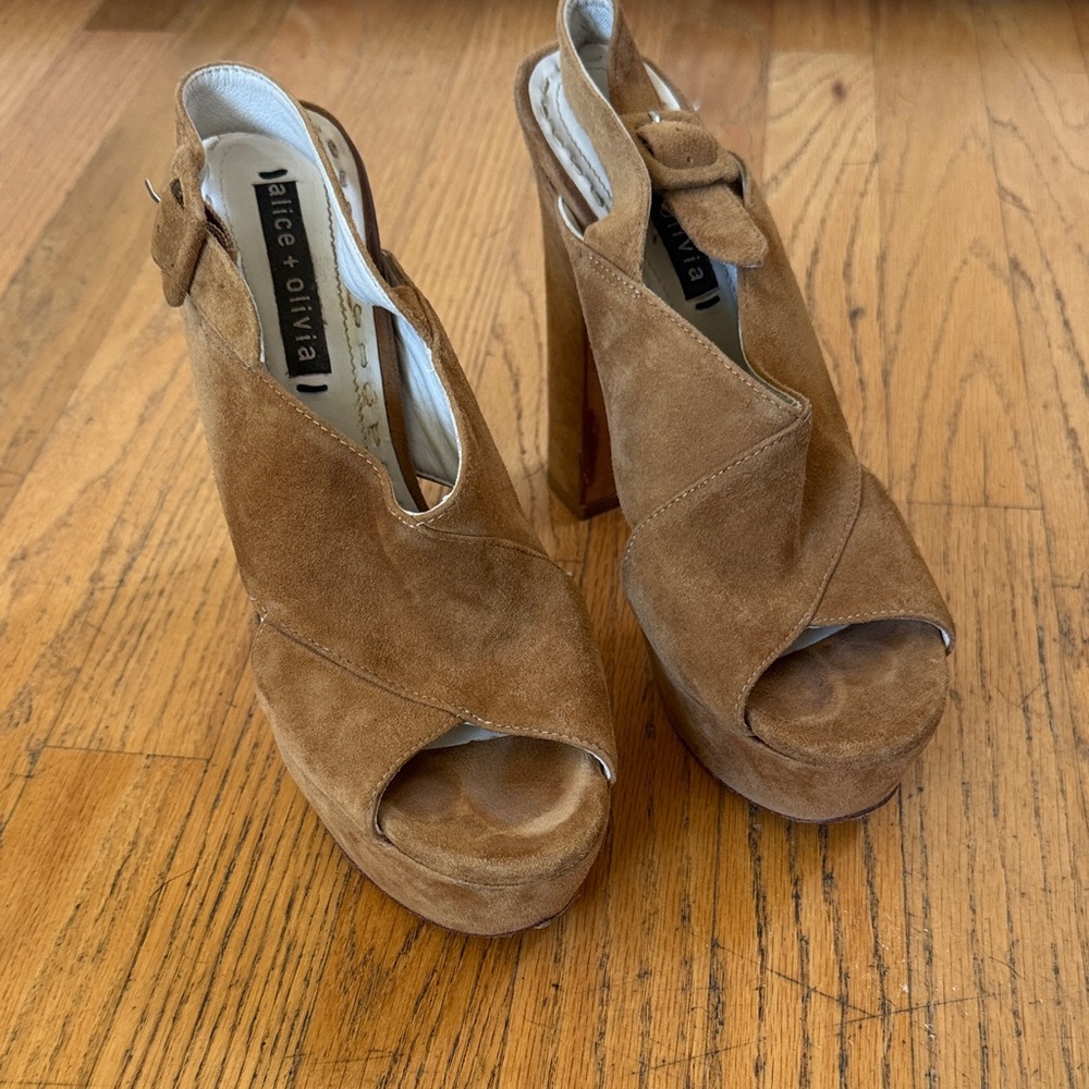 Alice + Olivia Tan Suede Platform Sandals